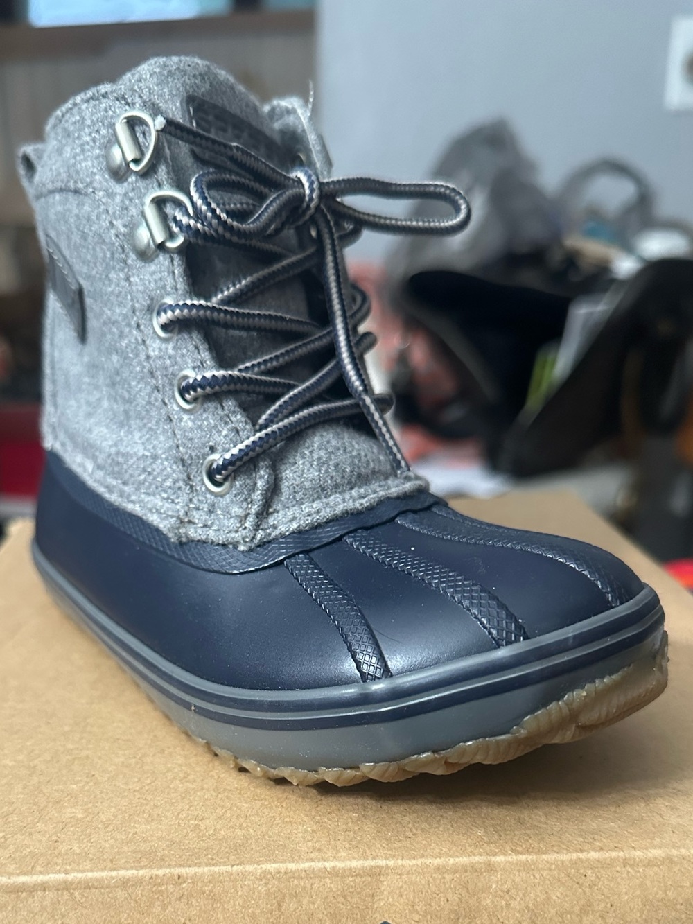 Sperry Grey Felt and Navy Duck Boot